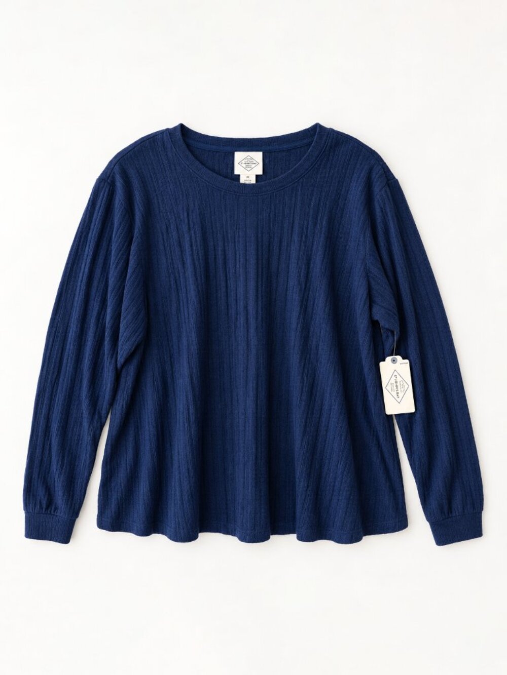 St Johns Bay Top Womens 2X Navy Blue Ribbed Knit Crew Neck Long Sleeve NWT